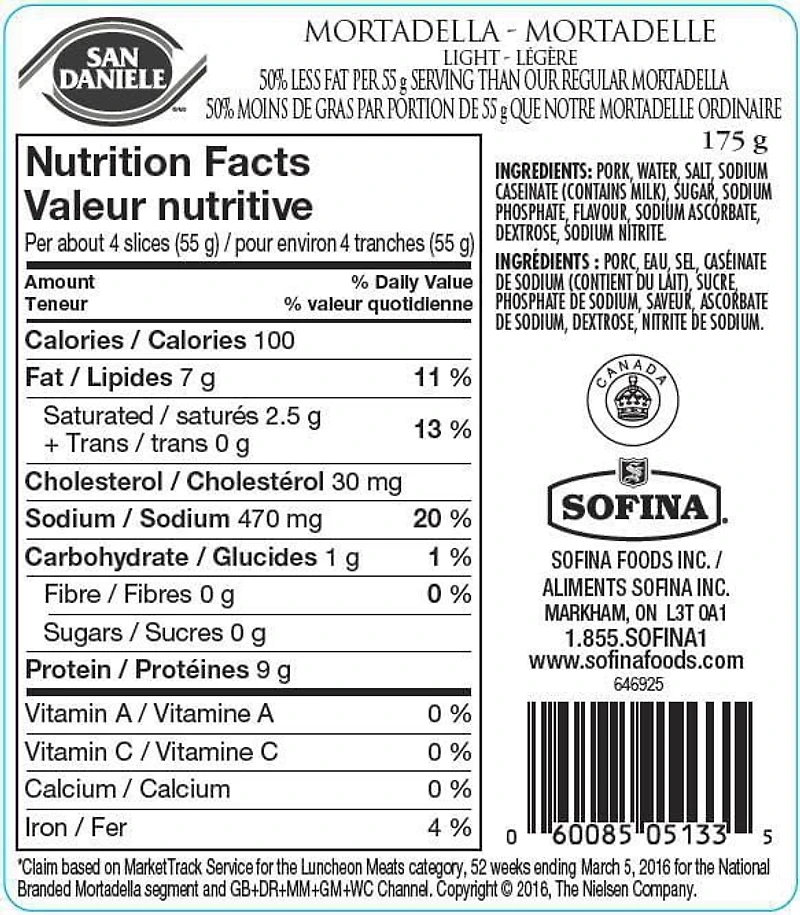 Mortadelle légère tranchée San Daniele sans gluten 175g
