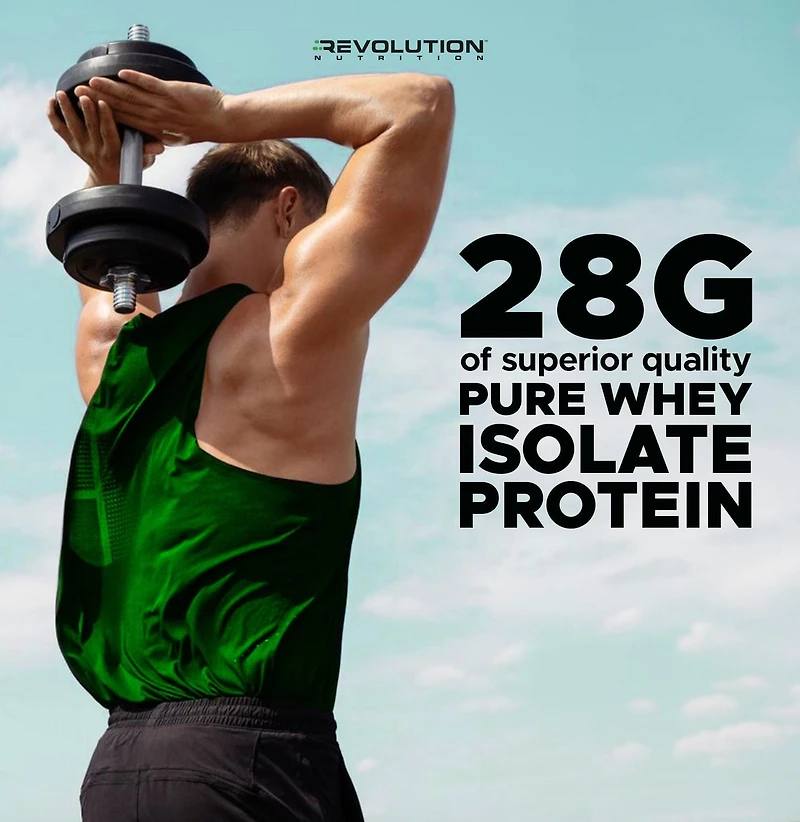 Revolution Nutrition, Iso Whey, Poudre de Protéines 2LB, Isolat à 100 %, 28 g de Protéines par Dosette, 27 Portions, Formule pour Masse Musculaire Maigre, Faible en Glucides, Sans Gluten, 908 g, Gâteau au Chocolat (2 Livres)