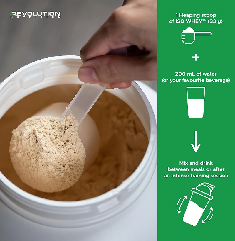 Revolution Nutrition, Iso Whey, Poudre de Protéines 2LB, Isolat à 100 %, 28 g de Protéines par Dosette, 27 Portions, Formule pour Masse Musculaire Maigre, Faible en Glucides, Sans Gluten, 908 g, Gâteau au Chocolat (2 Livres)