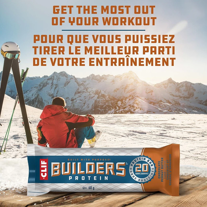 CLIF BUILDERS mini barres protéinées, 10 g de protéines, sans édulcorants artificiels, saveur de chocolat et beurre d'arachide, collation riche en protéines, préparé au Canada 10 x 34 g barres