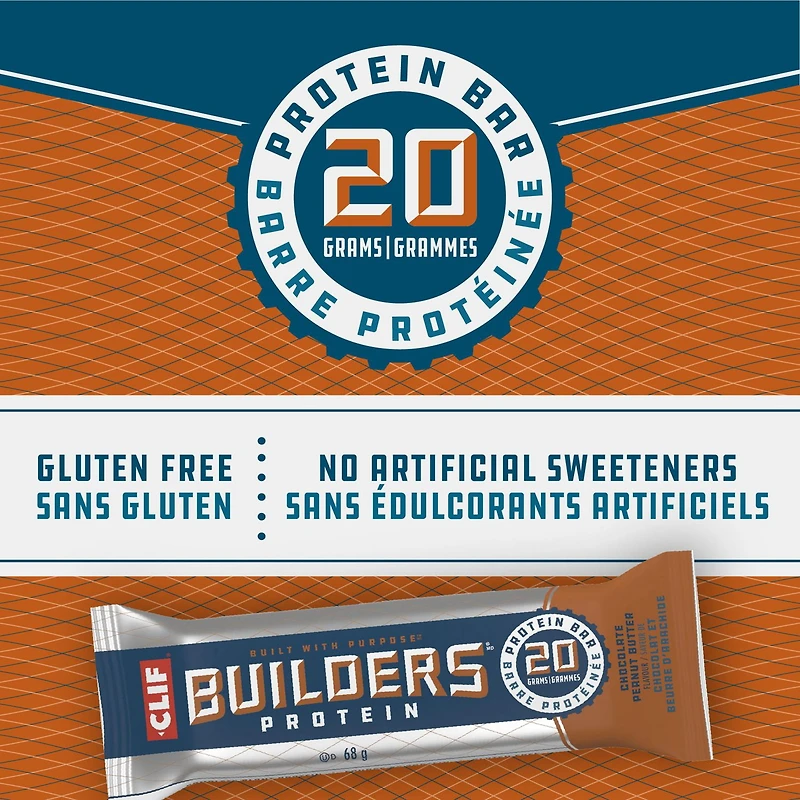 CLIF BUILDERS mini barres protéinées, 10 g de protéines, sans édulcorants artificiels, saveur de chocolat et beurre d'arachide, collation riche en protéines, préparé au Canada 10 x 34 g barres