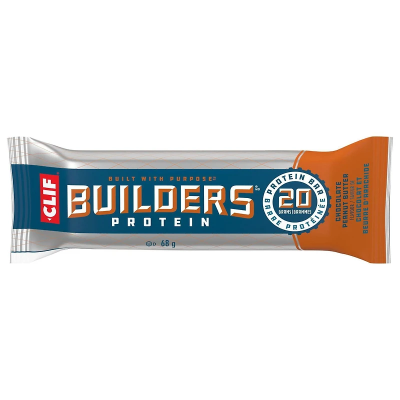 CLIF BUILDERS Protein Bars, Chocolate Peanut Butter Flavour, 20g of Protein, Prepared in Canada, Gluten Free, No Artificial Sweeteners, 68 g