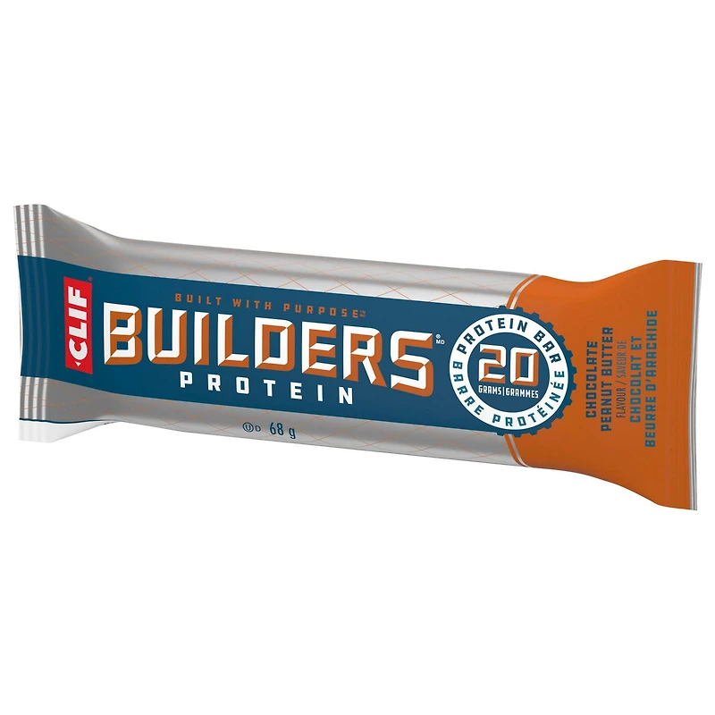 CLIF BUILDERS Protein Bars, Chocolate Peanut Butter Flavour, 20g of Protein, Prepared in Canada, Gluten Free, No Artificial Sweeteners, 68 g