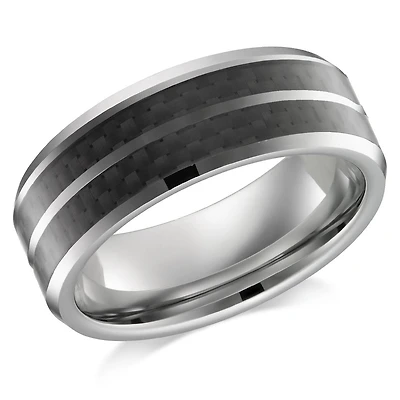 Men'S Tungsten 8mm Black Carbon Fiber Inlay