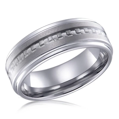 Quintessential Men's Tungsten 8mm White Carbide Fiber Inlay
