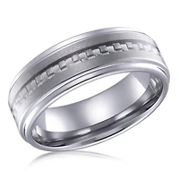 Quintessential Men's Tungsten 8mm White Carbide Fiber Inlay