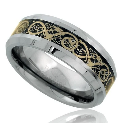 Men'S Tungsten 8mm Gold and Black Epoxy Inlay