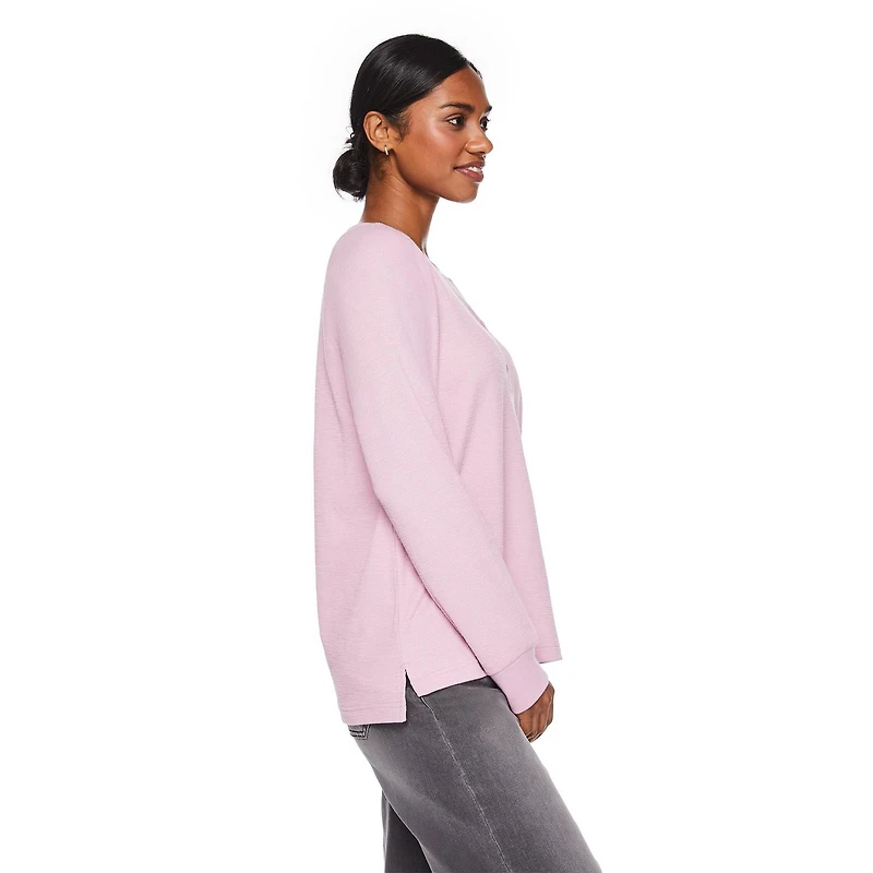 T-shirt côtelé avec col henley George pour femmes Tailles TP–TTG