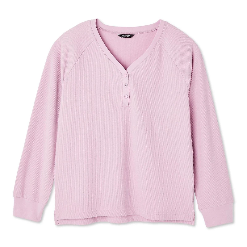 T-shirt côtelé avec col henley George pour femmes Tailles TP–TTG
