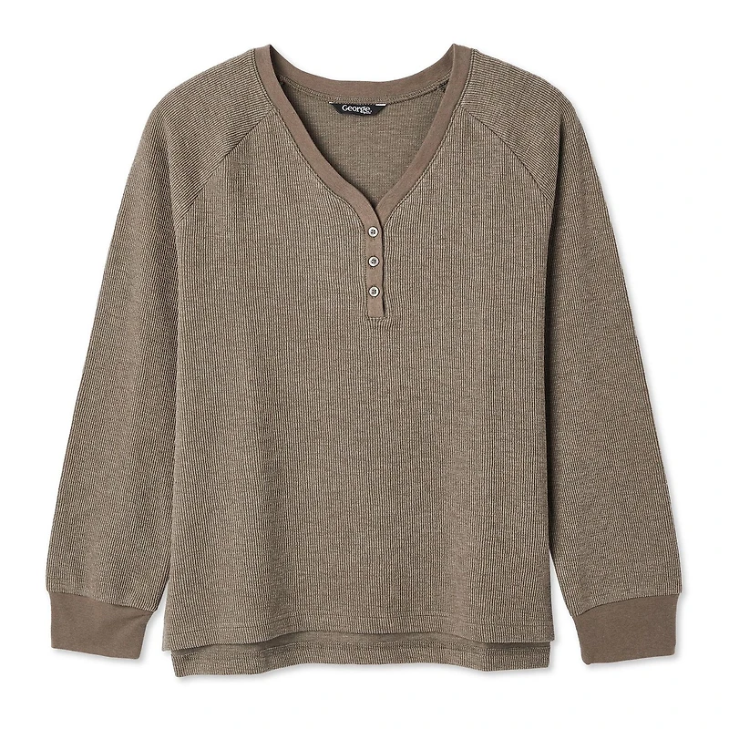 T-shirt côtelé avec col henley George pour femmes Tailles TP–TTG