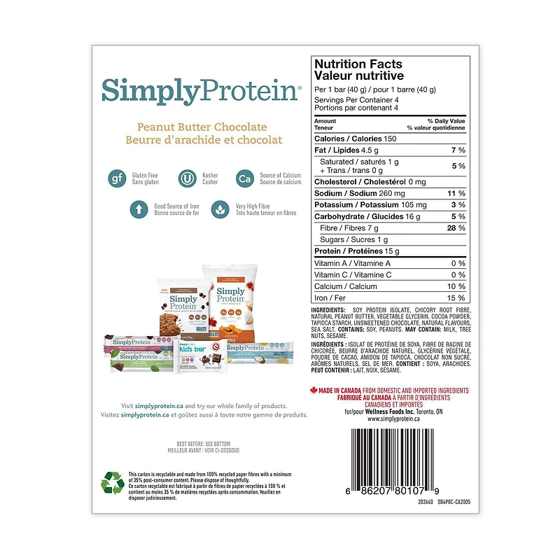 SimplyProtein Peanut Butter Chocolate Bars