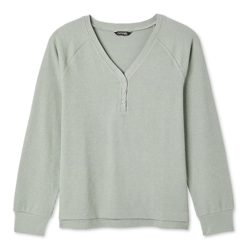T-shirt côtelé avec col henley George pour femmes Tailles TP–TTG