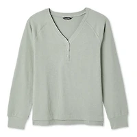 T-shirt côtelé avec col henley George pour femmes Tailles TP–TTG