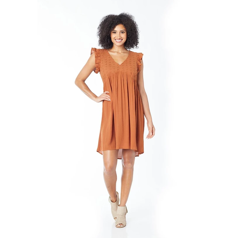IVY Short Ruffle Sleeve V-neck Dress