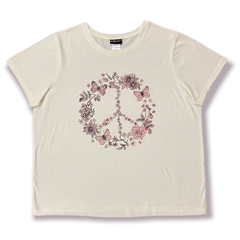 Moon T-shirt à manches courtes et ourlet droit taille plus pour femme