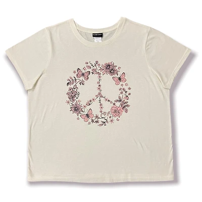 Moon T-shirt à manches courtes et ourlet droit taille plus pour femme