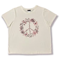 Moon T-shirt à manches courtes et ourlet droit taille plus pour femme