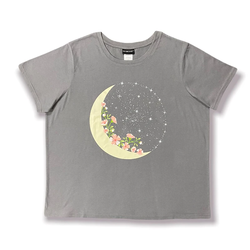 Moon T-shirt à manches courtes et ourlet droit taille plus pour femme