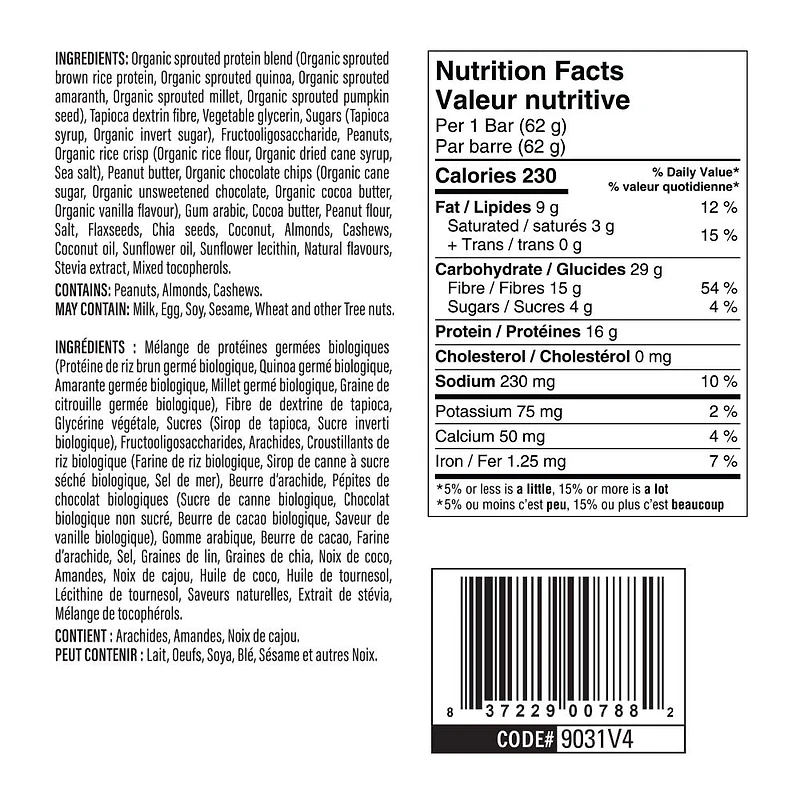 Iron Vegan Sprouted Protein Bars - Peanut Chocolate Chip Flavour