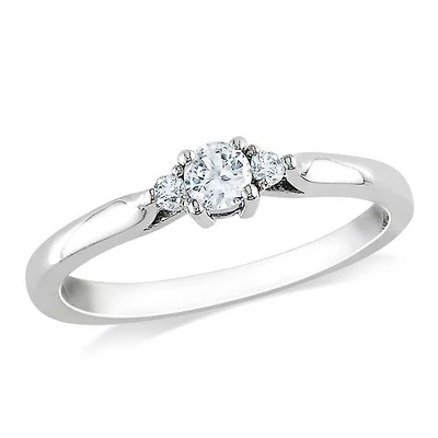 Bague de Prommesse Miabella avec 0.25 Carat de Saphir Blanc Synthétique et Accents de Diamant en Argent Sterling