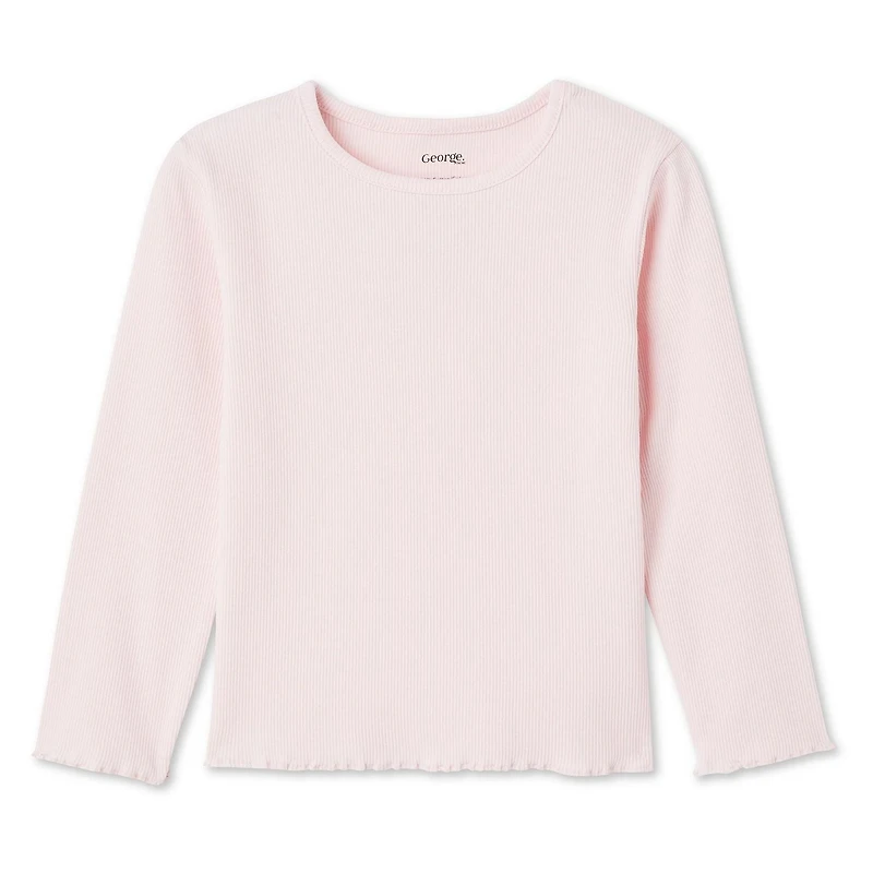 T-shirt à manches longues en tricot côtelé George pour petites filles Tailles 2T-5T