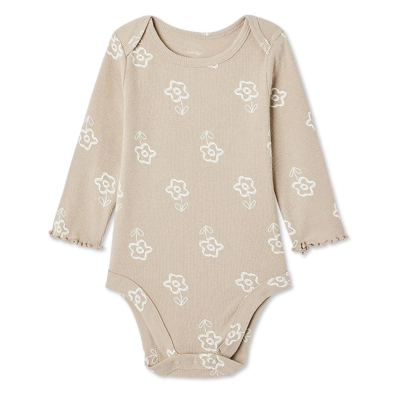 George Baby Girls' Long Sleeve Rib Bodysuit, Sizes 0-24 months