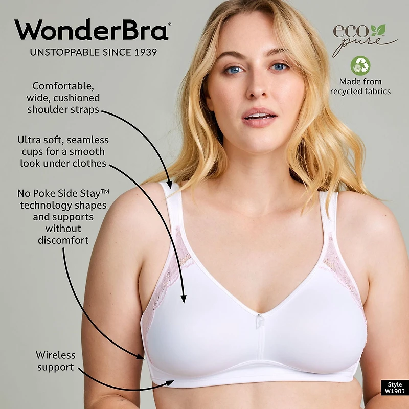 WonderBra Plus Style No Poke Side Stay Wireless Bra, C42 -DD46