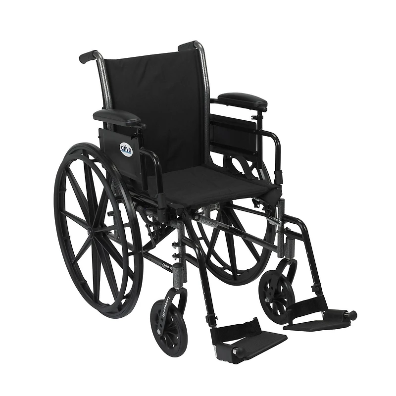 Drive Medical Black Cruiser III Light Weight Wheelchair with Flip Back Removable Arms, Adjustable Height Desk Arms, Swing away Footrests, 16"