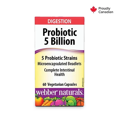 Webber Naturals Probiotique  5 milliards 5 souches de probiotiques 60 capsules végétariennes