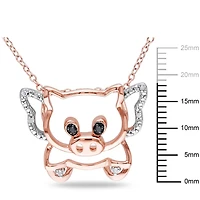 Asteria Black and White Diamond Accent Two-Tone Sterling Silver When Pigs Can Fly Pendant, 18"