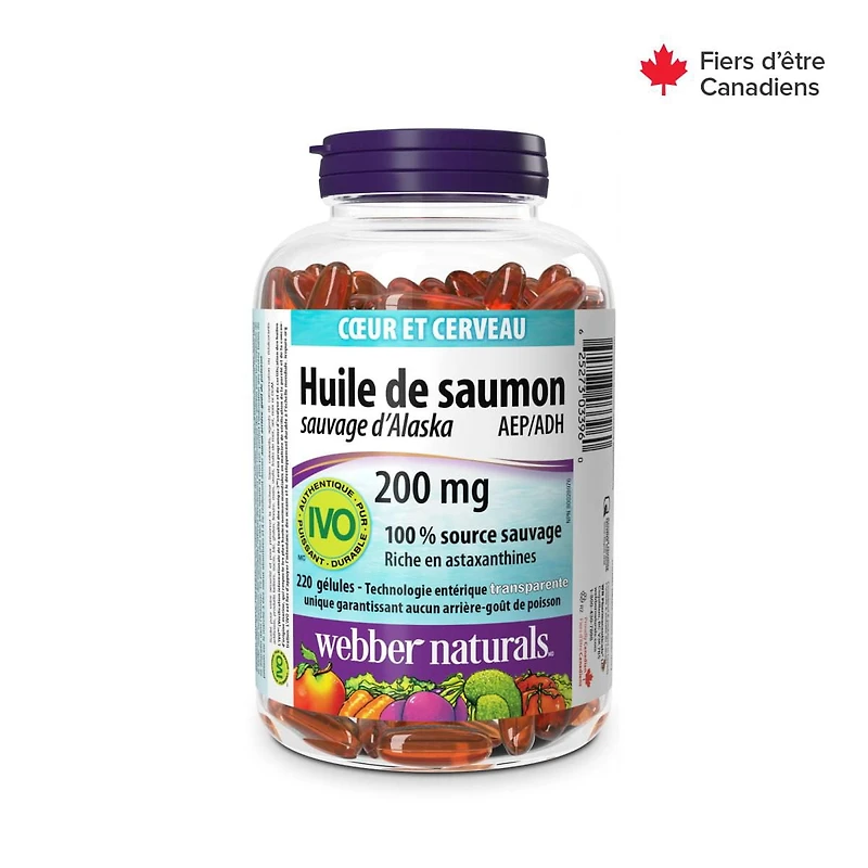 Webber Naturals® Wild Alaskan Salmon Oil, 200 mg, 220 Clear Enteric Softgels