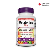 Webber Naturals® Melatonin plus L-Theanine + 5-HTP, Tropical Fruit Flavour, 40 Chewable Tablets
