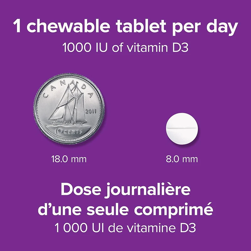 Webber Naturals® Vitamin D3 Chewable Orange Flavour, 1000 IU, 180 chewable tablets