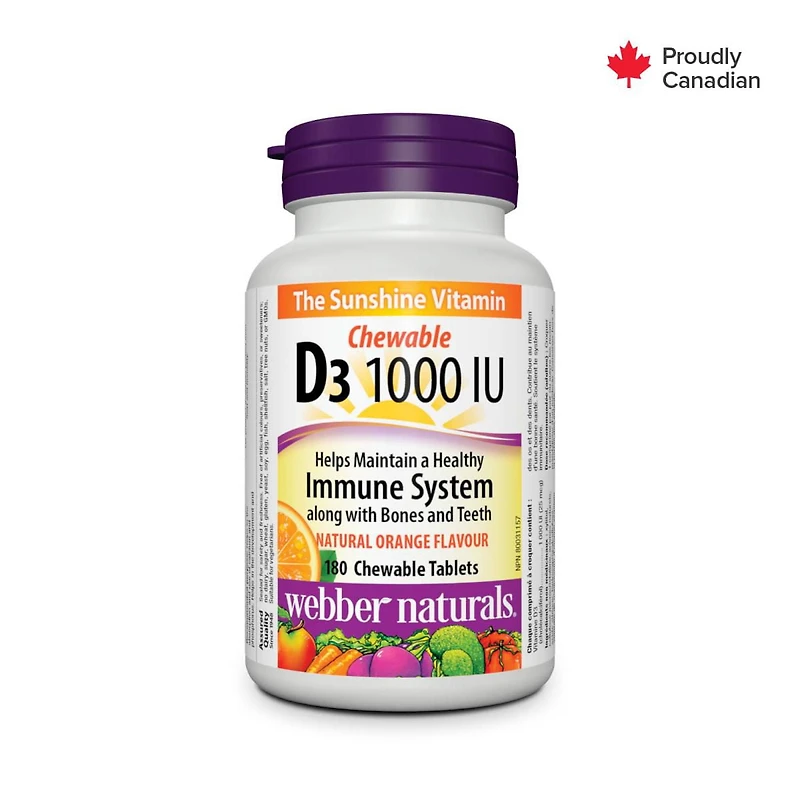 Webber Naturals® Vitamin D3 Chewable Orange Flavour, 1000 IU, 180 chewable tablets
