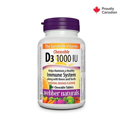 Webber Naturals® Vitamin D3 Chewable Orange Flavour, 1000 IU, 180 chewable tablets