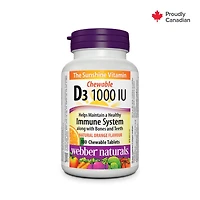 Webber Naturals® Vitamin D3 Chewable Orange Flavour, 1000 IU, 180 chewable tablets