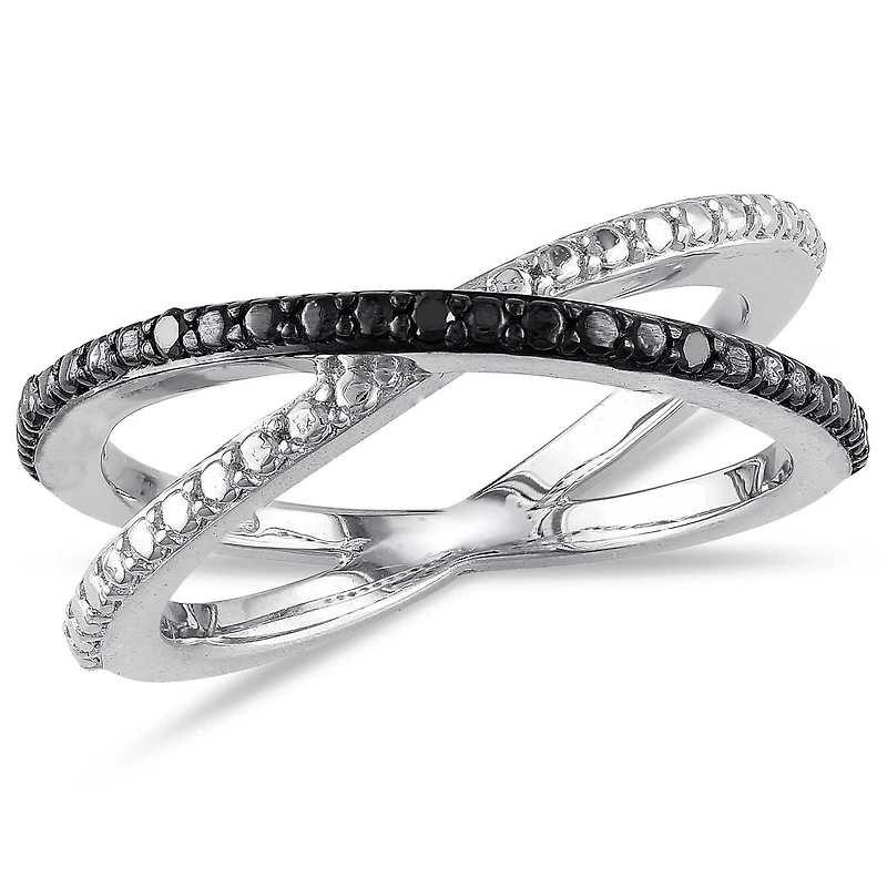 Bague Miabella entrecroisée avec accents de diamants noirs, en argent sterling