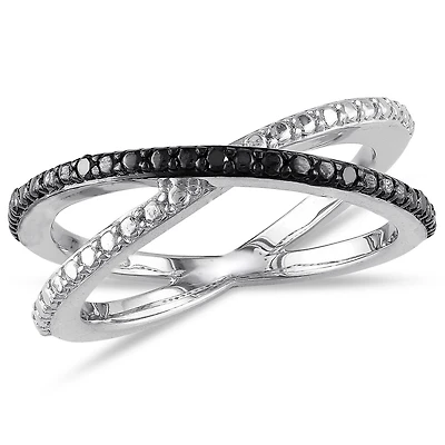 Bague Miabella entrecroisée avec accents de diamants noirs, en argent sterling
