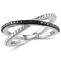 Bague Miabella entrecroisée avec accents de diamants noirs, en argent sterling