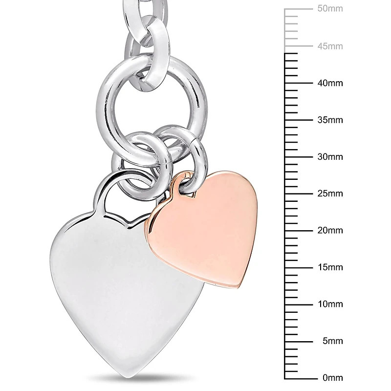Asteria Two-Tone Sterling Silver Double Heart Charm Link Bracelet, 7.5"