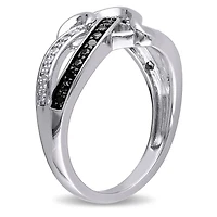 Bague de forme coeur avec diamants noirs et blancs 0,13 ct poids total, en argent sterling