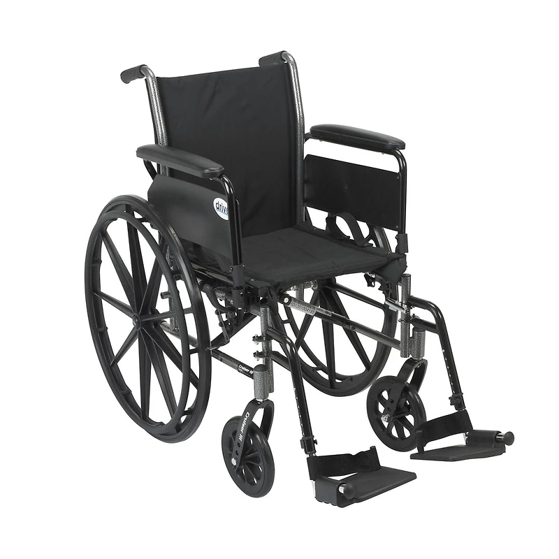 Drive Medical Black Cruiser III Light Weight Wheelchair with Flip Back Removable Arms, Full Arms, Swing away Footrests, 20" Seat