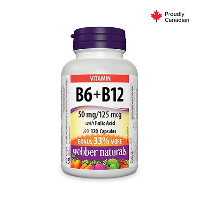 Webber Naturals Vitamine B6 + B12 avec acide folique, 50 mg/125 mcg