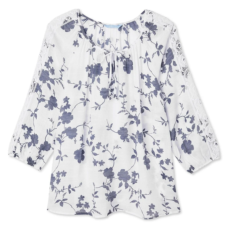 Penmans Women's Printed Lace Trim Blouse