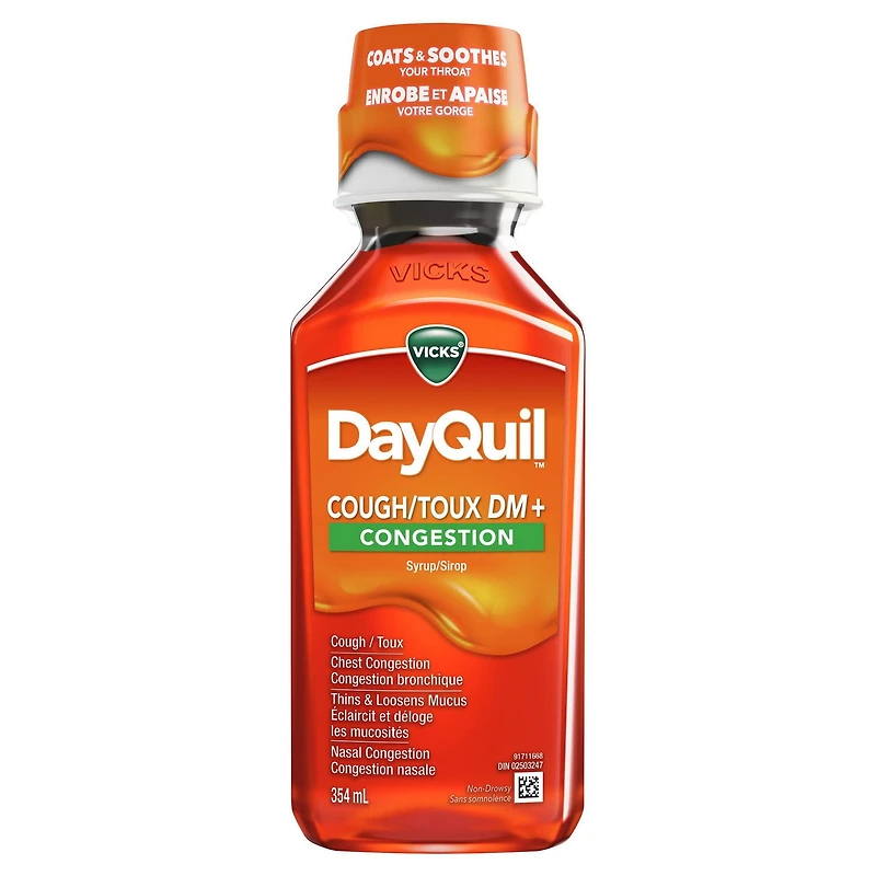Vicks DayQuil toux, congestion, sans somnolence, toux, congestion bronchique, mucus, congestion, soulagement efficace de la toux, agrumes