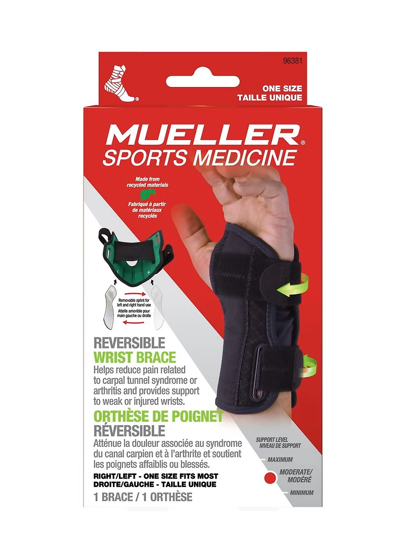 Mueller Sports Medicine Attelle de poignet réversible verte, noir, ajustable