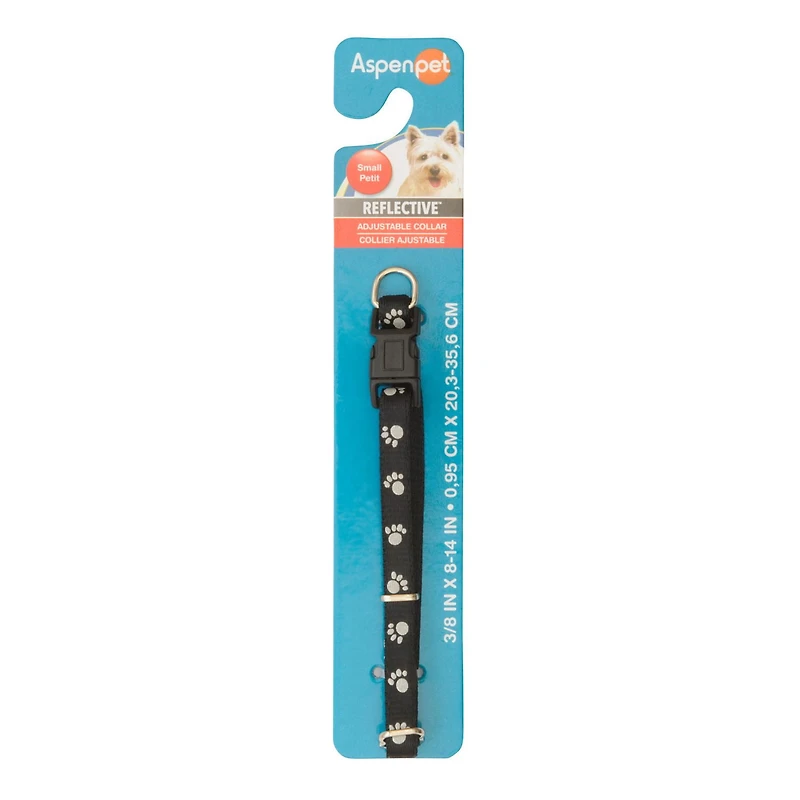 Aspen Reflective Dog Collar - Black with Paws, Small