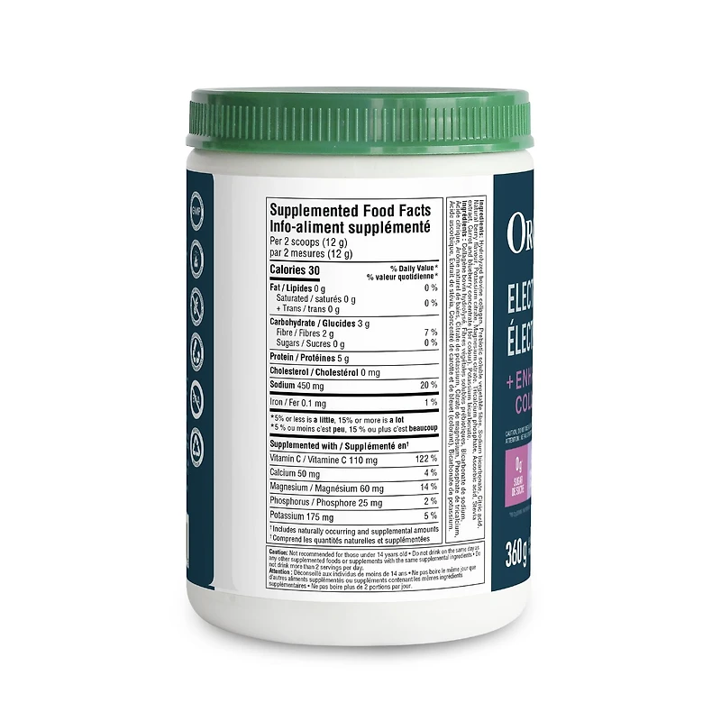Organika Electrolytes Collagen Lemonberry 360g D'Hydratation avec des Nutriments essentials