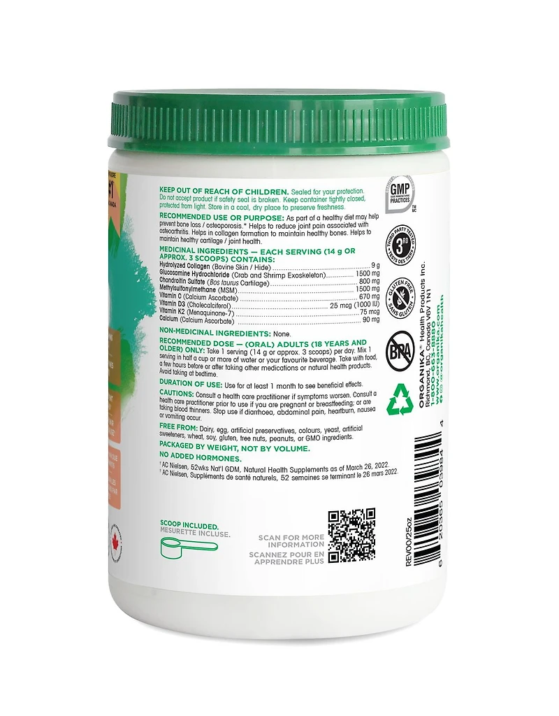 ORGANIKA Bone & Joint Enhanced Collagen, 280G Tub - 20 Servings