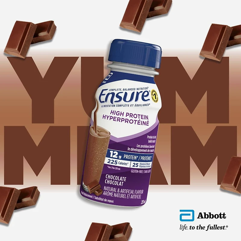 Ensure High Protein 12 g, Meal Replacement Shakes, Protein Shakes With Protein To Help Build Muscle, Chocolate, 6 x 235-mL Bottles, Ensure High Protein 12 g